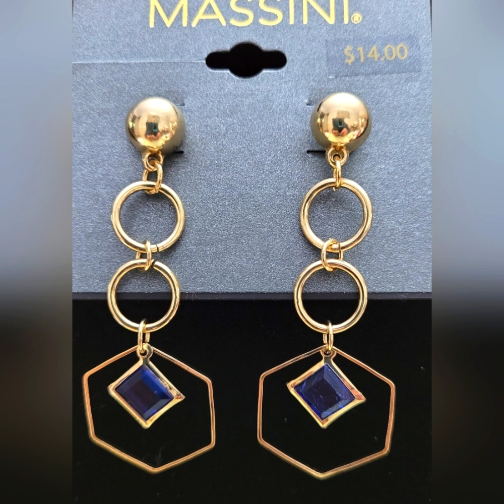 Dangle goldtone earrings with blue Dangle stone